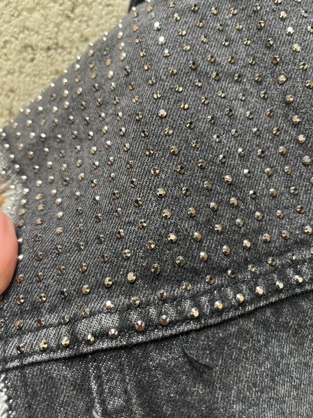 Vocal Studded Rhinestone Black Washed Denim Vest - Picture 5 of 6